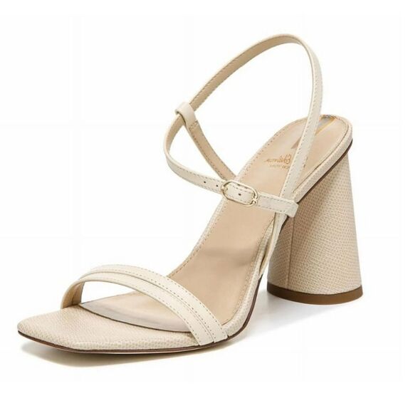 Sam Edelman Kit Ivory Square Toe Slingback Strap Cylindrical Block Heel Sandals - Picture 2 of 11